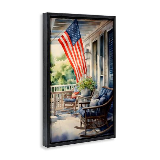 Stupell Industries Porch with American Flag Floater Framed Art